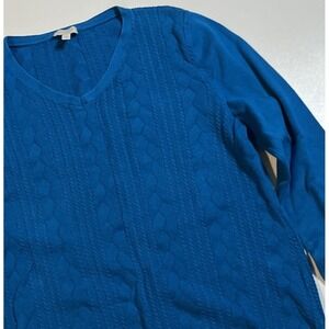 Talbots Cable Knit Sweater Size M Dark Teal V-neck Preppy Classic Pullover Top